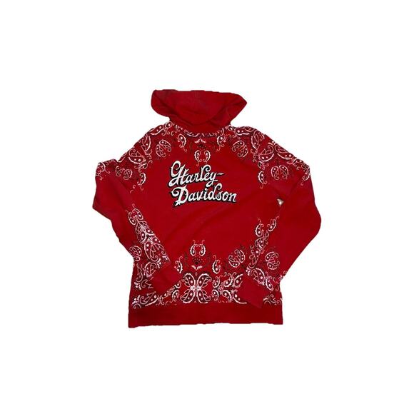 Vintage Harley-Davidson Women’s L Red Zip Graphic BandanaHoodie With Rhinestone - Picture 1 of 9